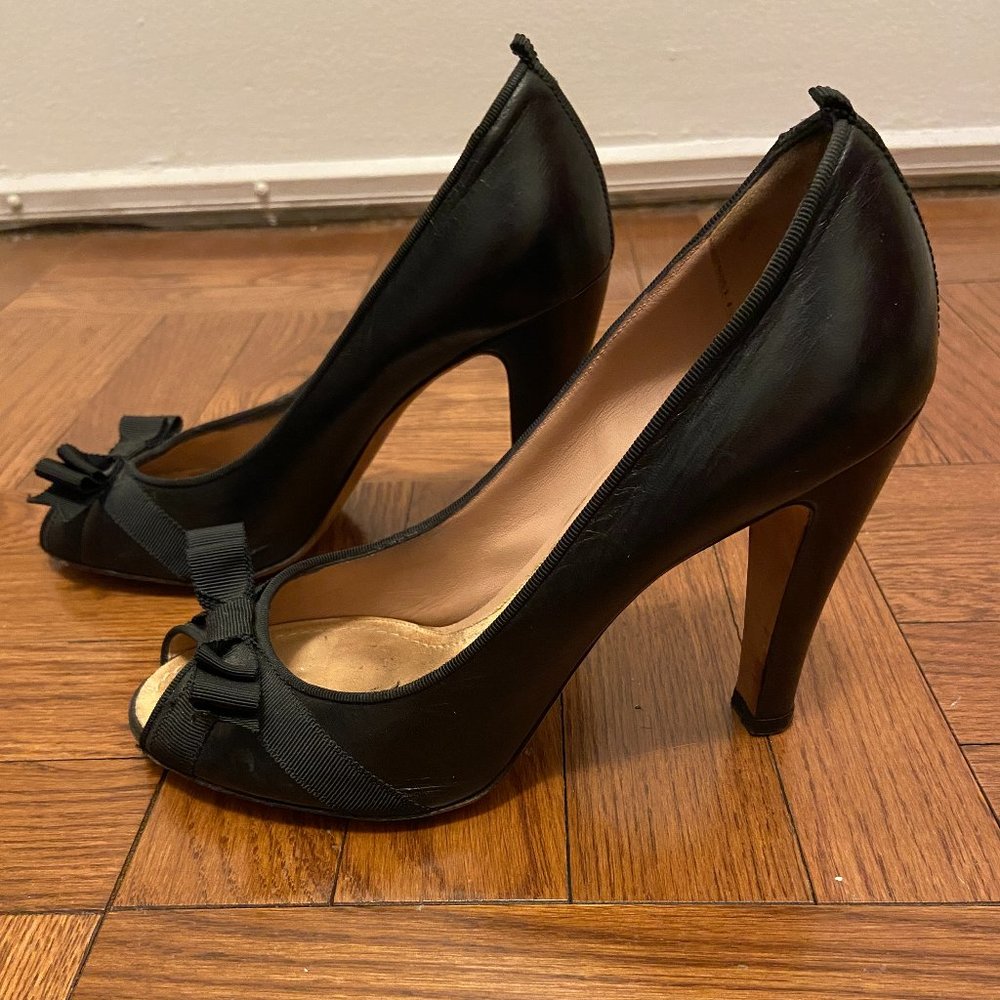 Marc Jacobs Black Leather Peep Toe Bow Pumps Heels EU 39